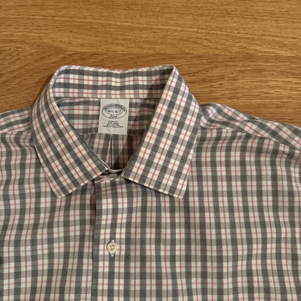 Brooks Brothers 346 Shirt Men's 16.5 - 6/7 Slim Fit Non-Iron Multicolor Plaid - Picture 2 of 7